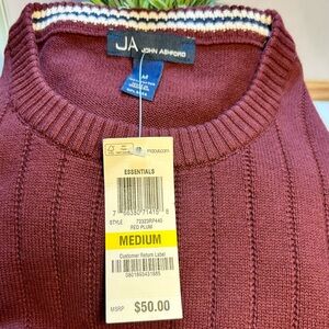 NWT John Ashford Men's Red Plum Sweater, Men's Size M